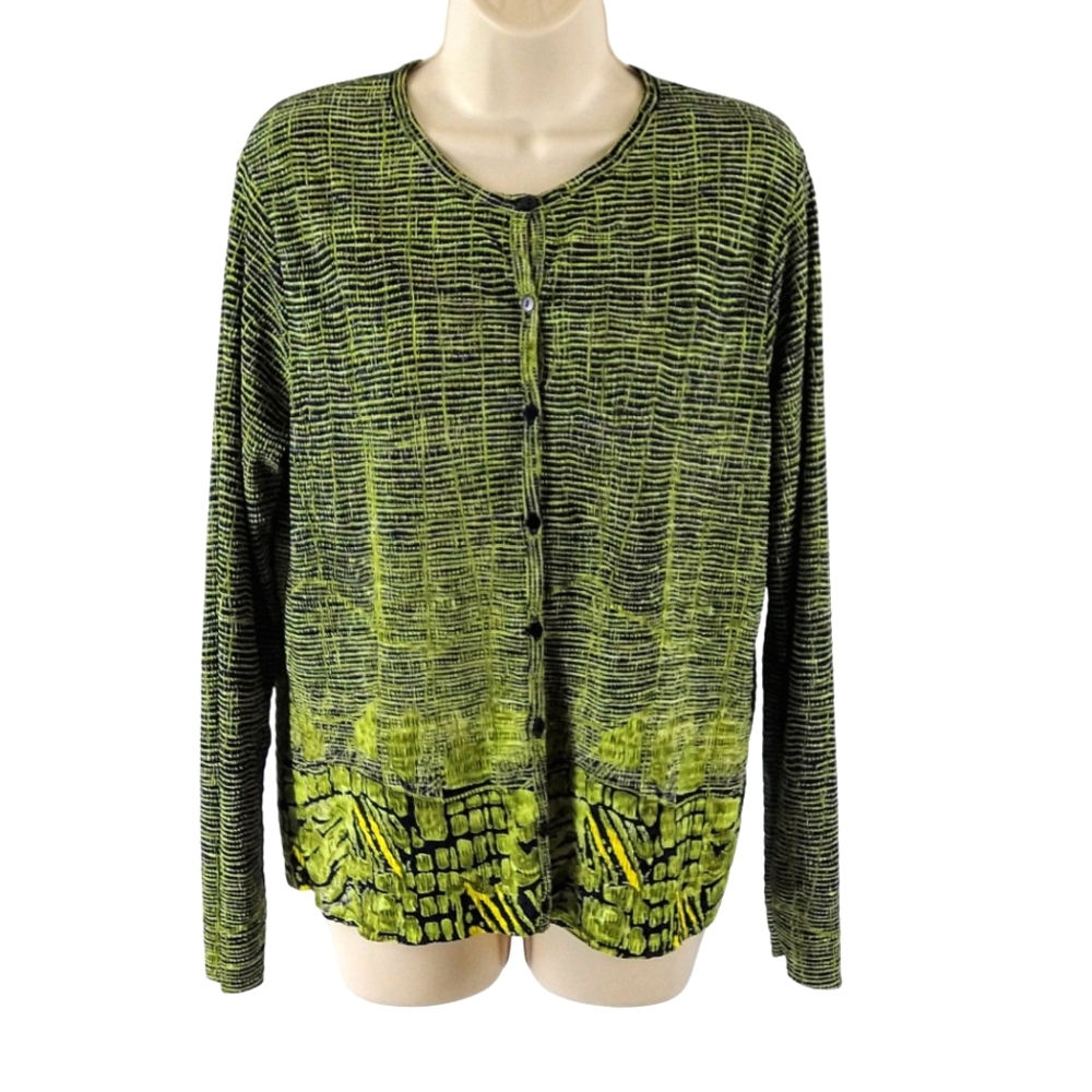Pleat Pleat by Rafael chartreuse and deep navy long sleeves cardigan